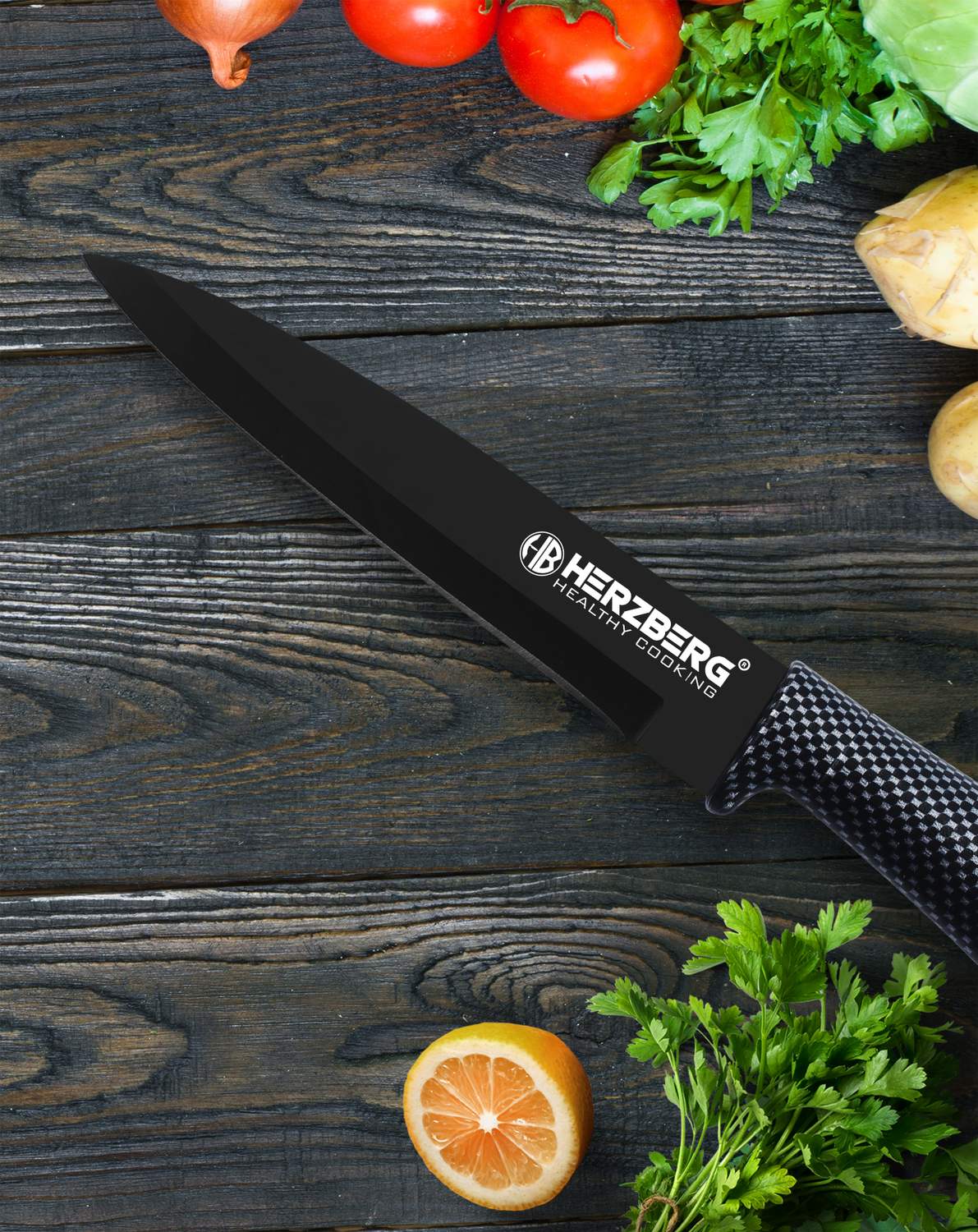 Herzberg 8 Pieces Knife Set with Acrylic Stand - Carbon