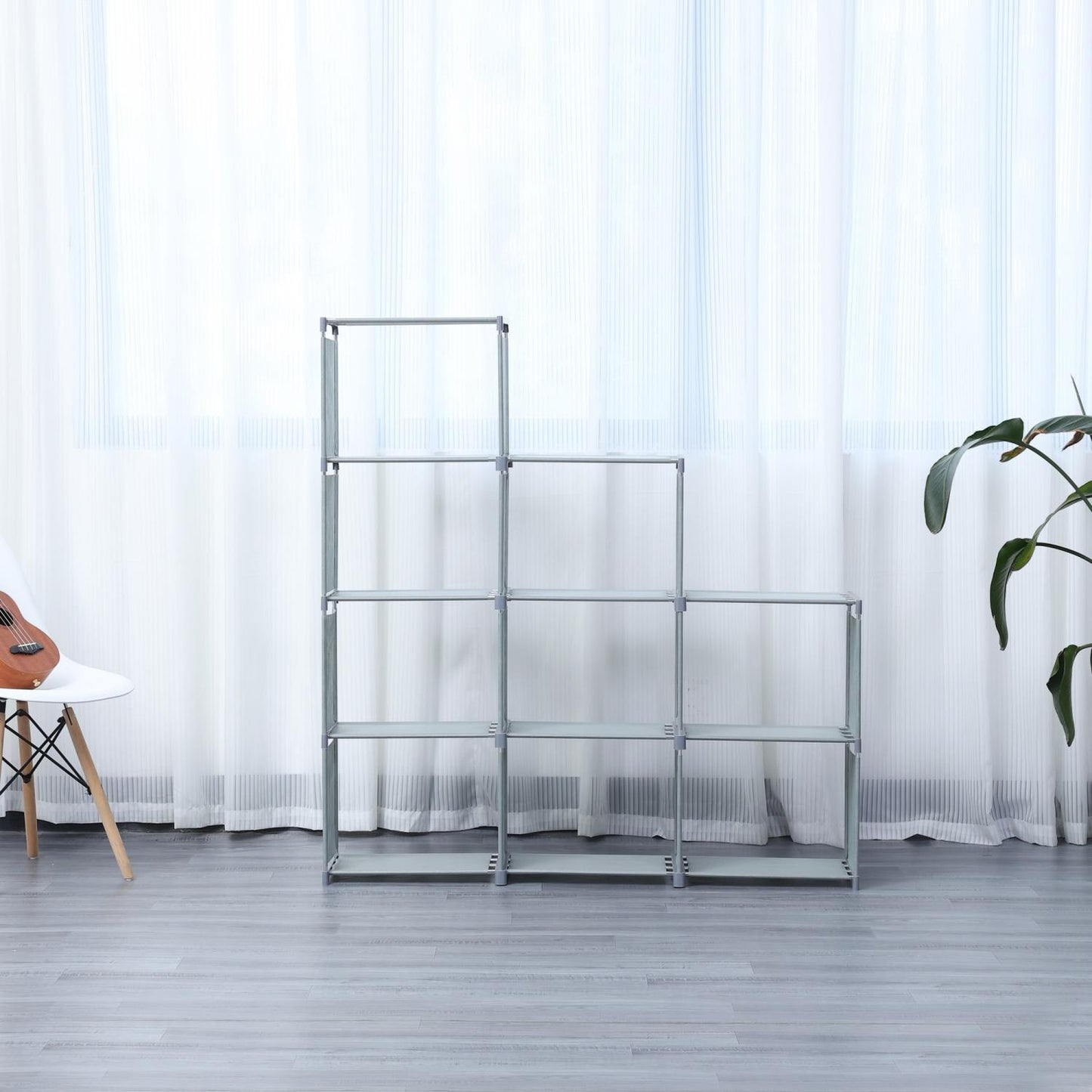 Herzberg HG-03633: 9-Layer Staircase Shelf Book Cabinet Storage Rack (125x125cm) - Grey