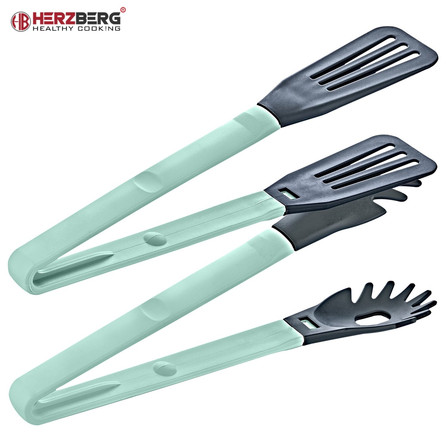 Herzberg HG-2N1CK4BLU: Cooking 2-in-1 Blue Nylon Dish Tongs