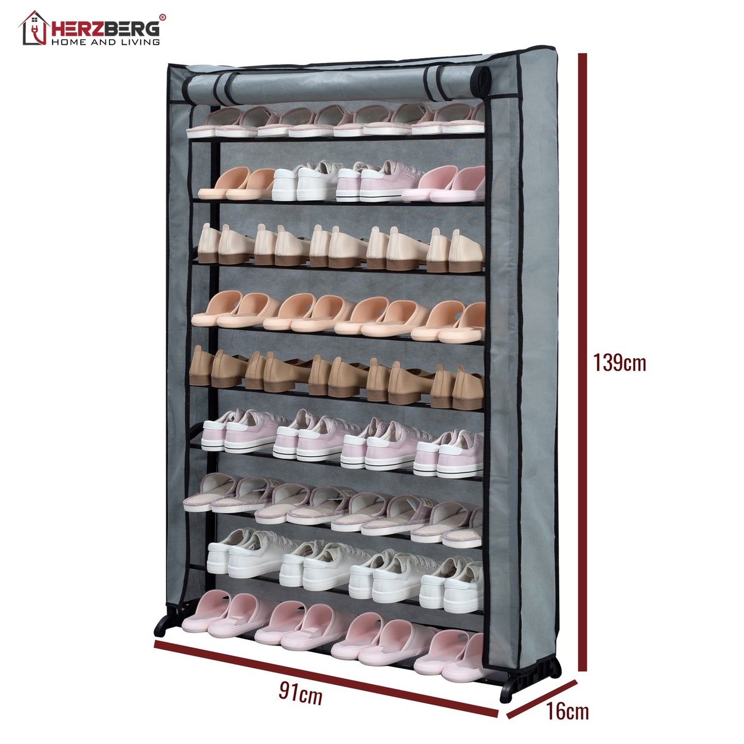 Herzberg HG-8077: 9-Tier Shoe Rack Organizer Black