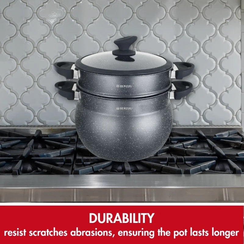 Herzog HR-2409: Black Stone Coated Couscous Pot - 9L