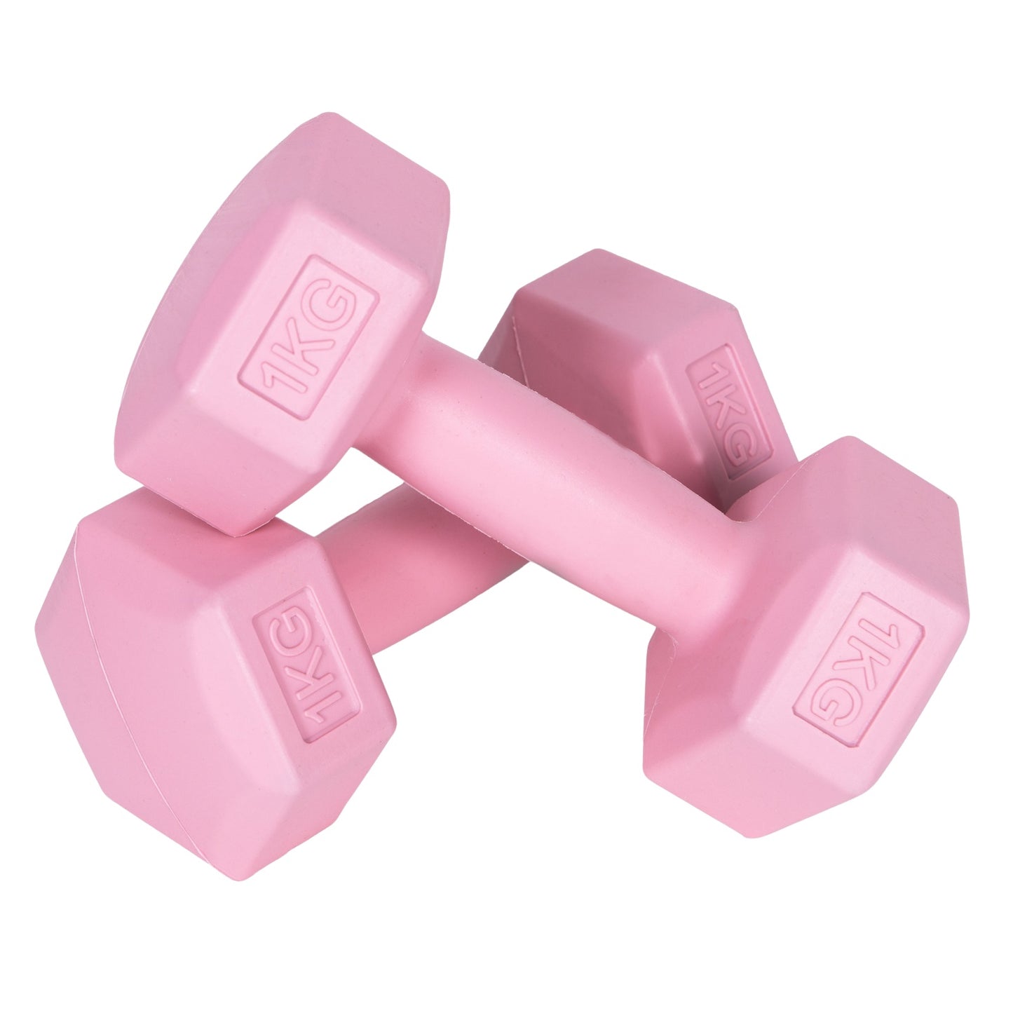 Hex dumbbells set 2x1 kg, exercise weights, fitness load, pink, ModernHome