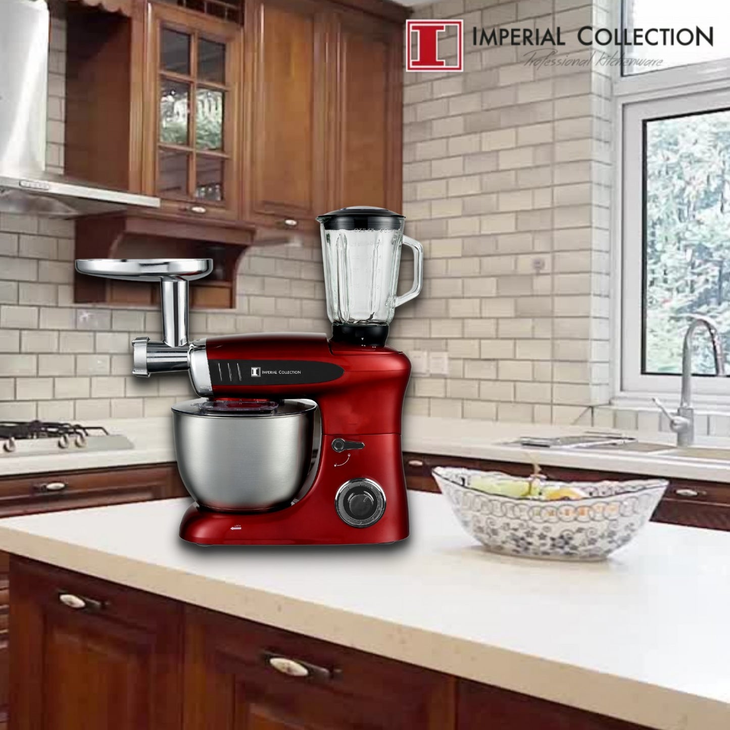 Imperial Collection Multifunctional Stand Mixer, Blender, Meat Grinder Red