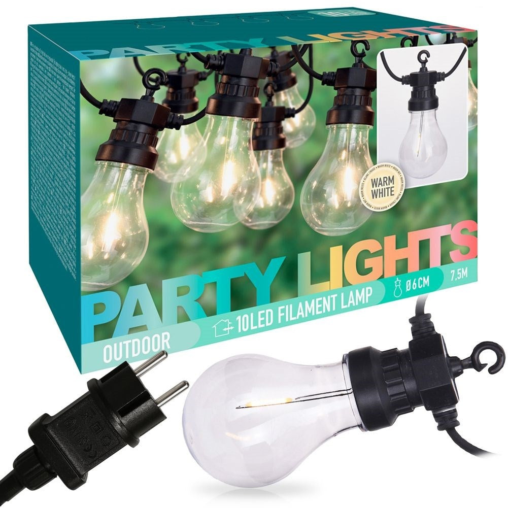 Indoor and outdoor garland with warm light bulbs