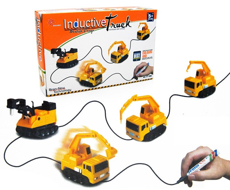 Induction vehicle excavator drives along a designated route + marker