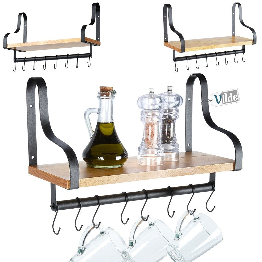 Industrial LOFT wall-mounted shelf in black metal and wood