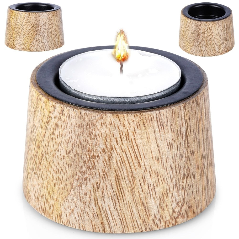 Industrial black candle lantern in wood and metal for tealight