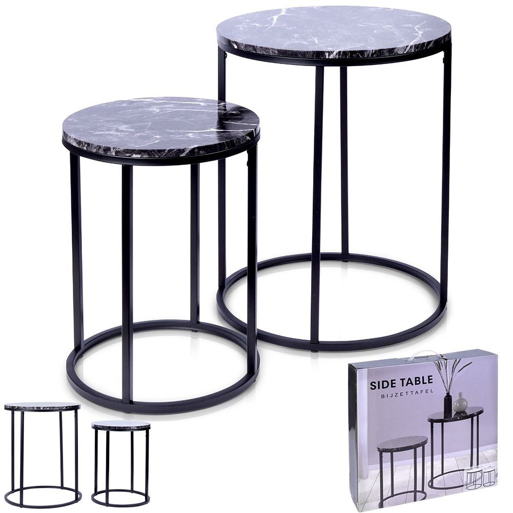 Industrial tables in metal with black marble top - 2 pcs