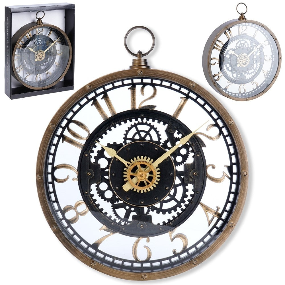 Industrial wall clock 26.5 cm with black gears