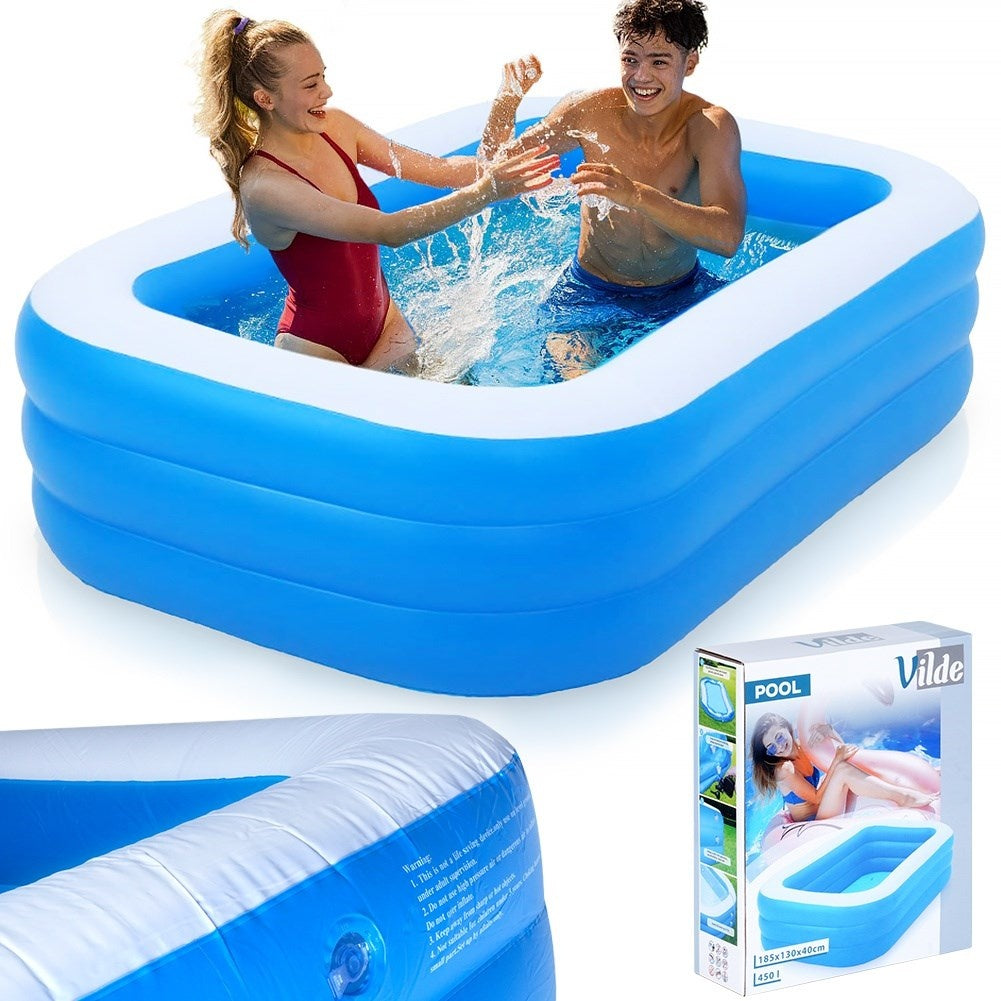 Inflatable family pool with three rings for cooling off and playing
