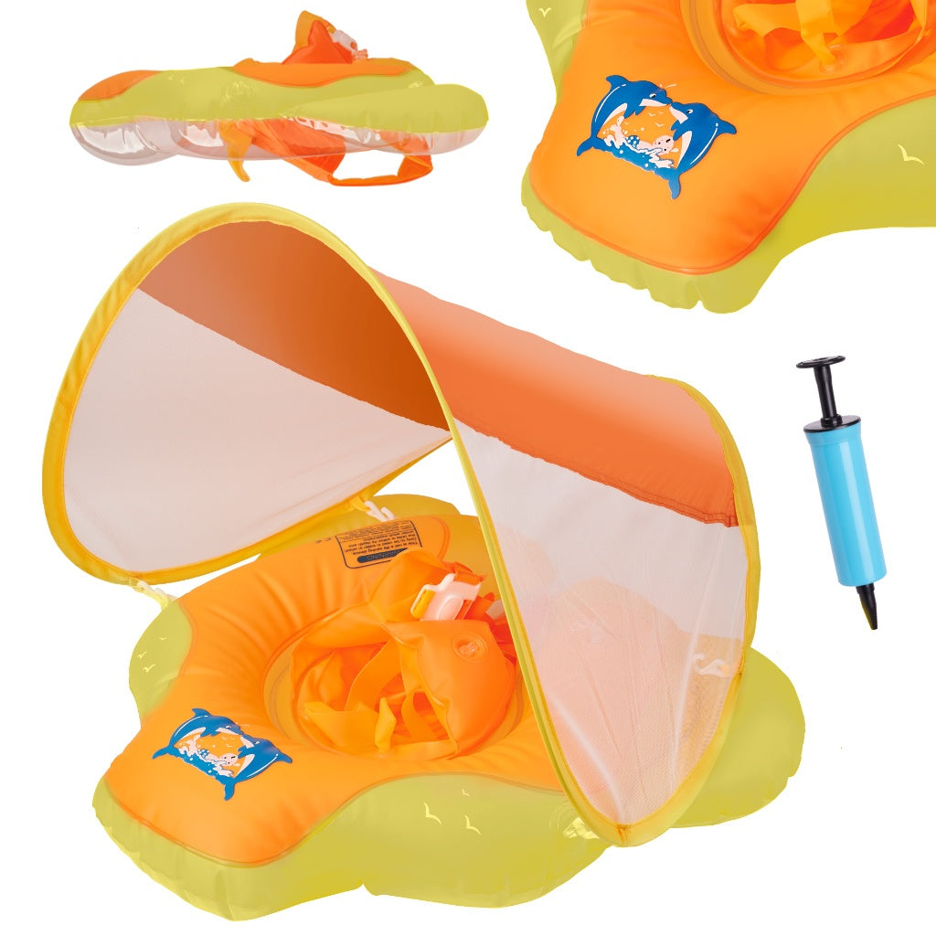 Inflatable ring wheel for children with canopy L 6-18 months yellow
