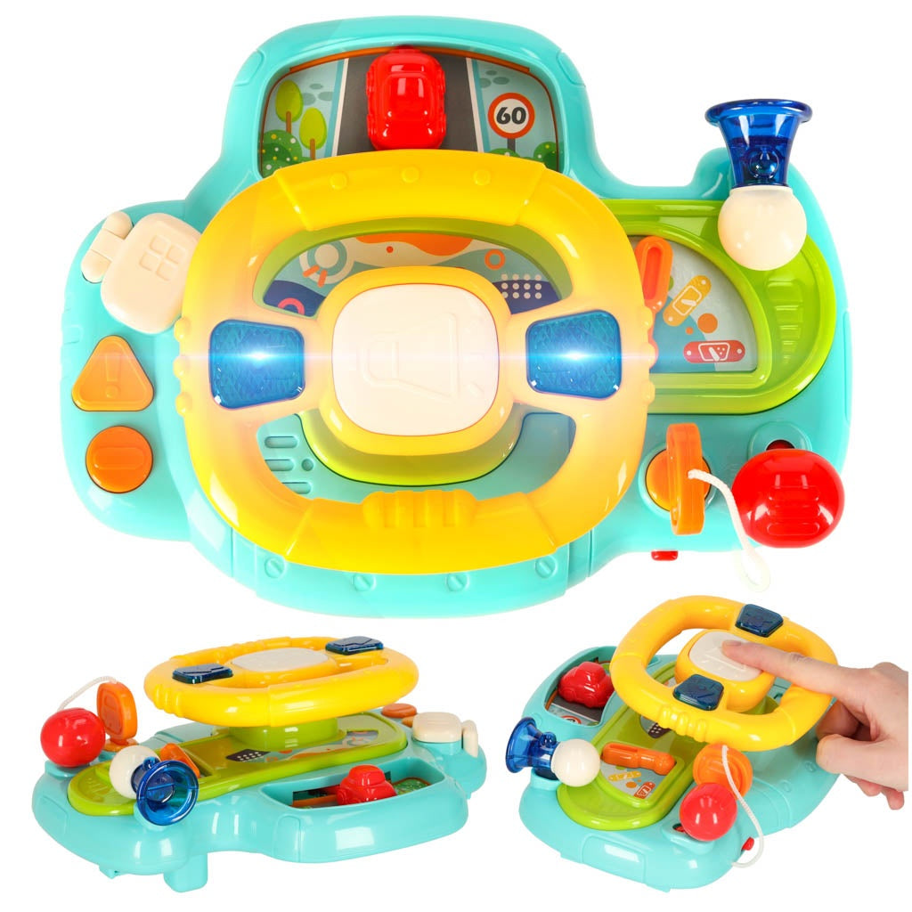 Interactive steering wheel music sounds blue