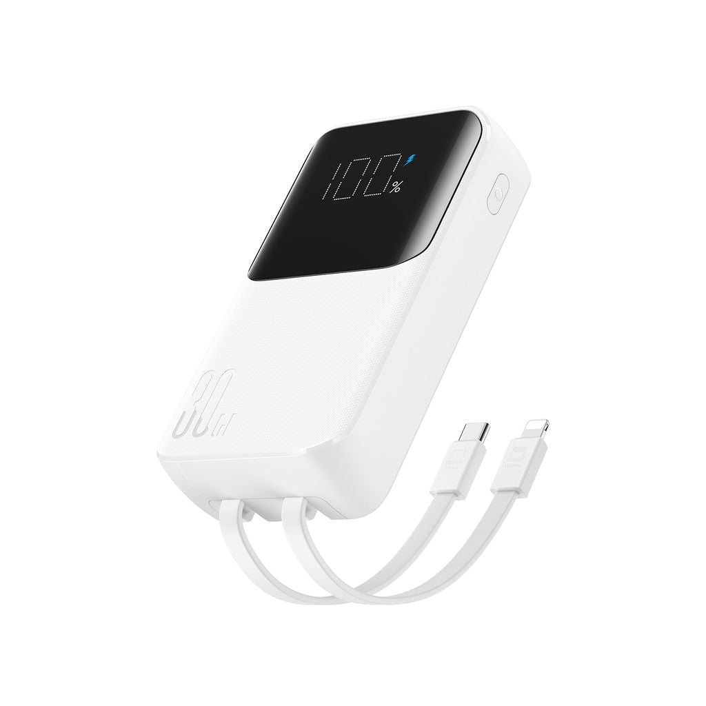 Joyroom 30W 10000mAh mini Power Bank with built-in cables, USB-A & USB-C - White