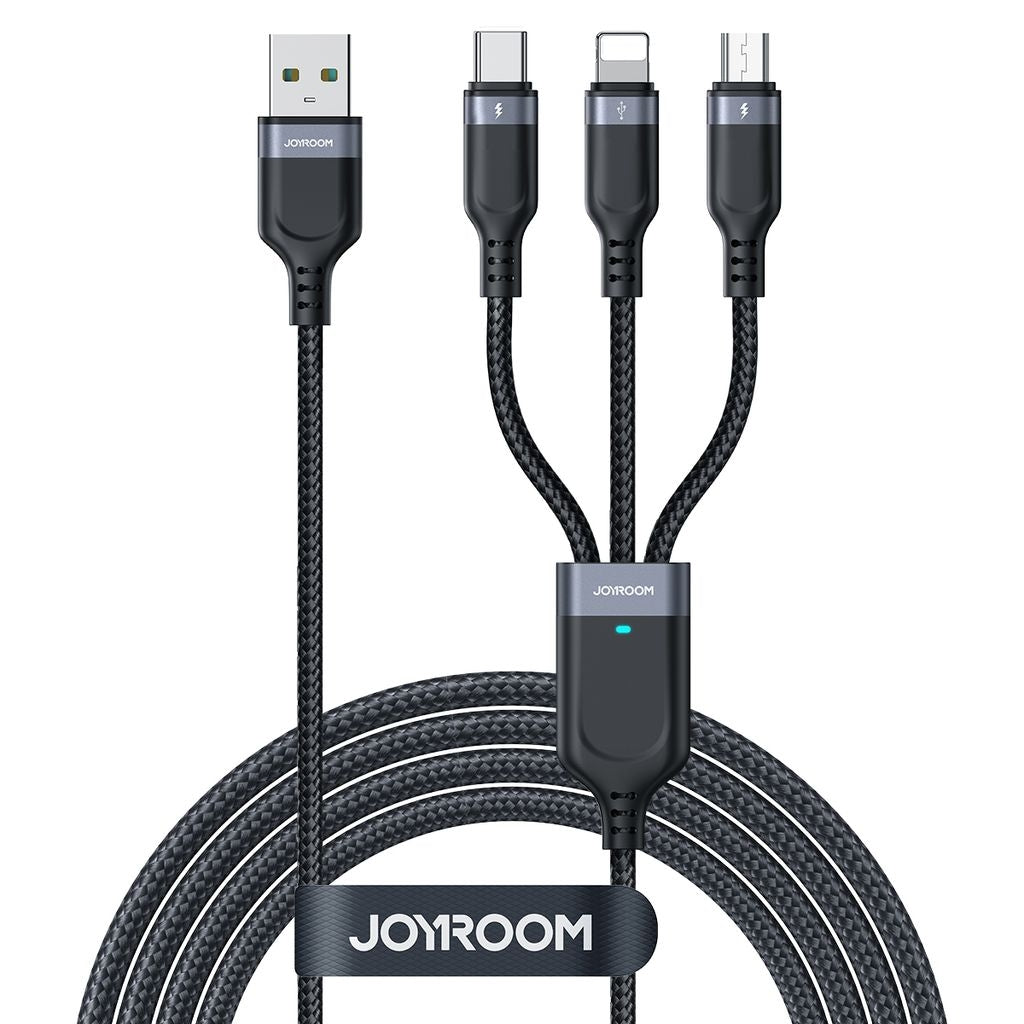 Joyroom 3-in-1 USB-A to Lightning/USB-C/Micro USB Cable 3.5A, 1.2m - Black