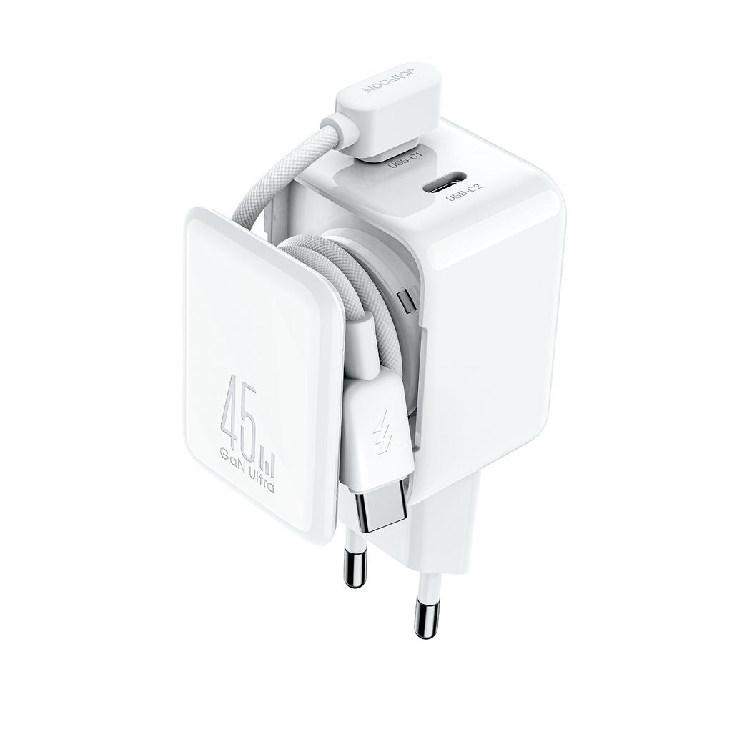 Joyroom GaN USB-C Charger 45W with Cable Management - White