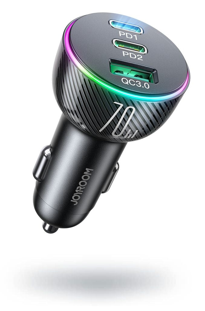 Joyroom Multi-Color PD Car Charger with USB-A+ 2 x USB-C 70W - Black