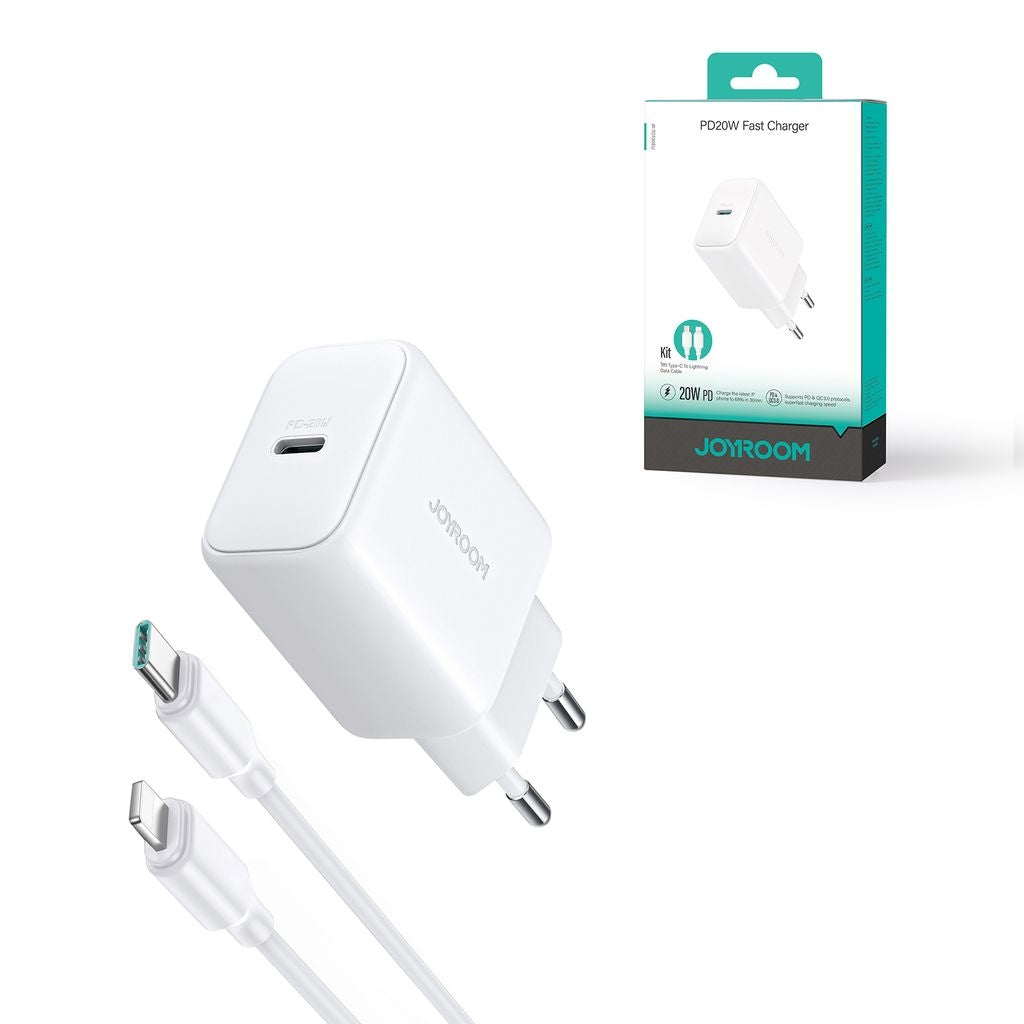 Joyroom PD 20W USB-C fast charger with 20W USB-C to Lightning cable, 1m - White