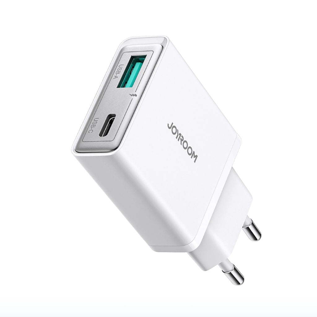 Joyroom Ultrathin Wall Charger Double Port USB-C+USB-A, 20w - White