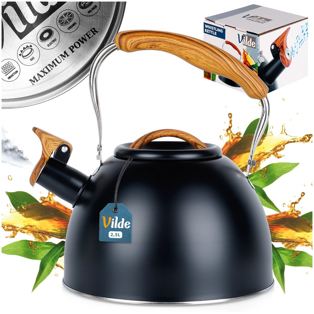 Kettle with whistle, steel, black, 2.5 l