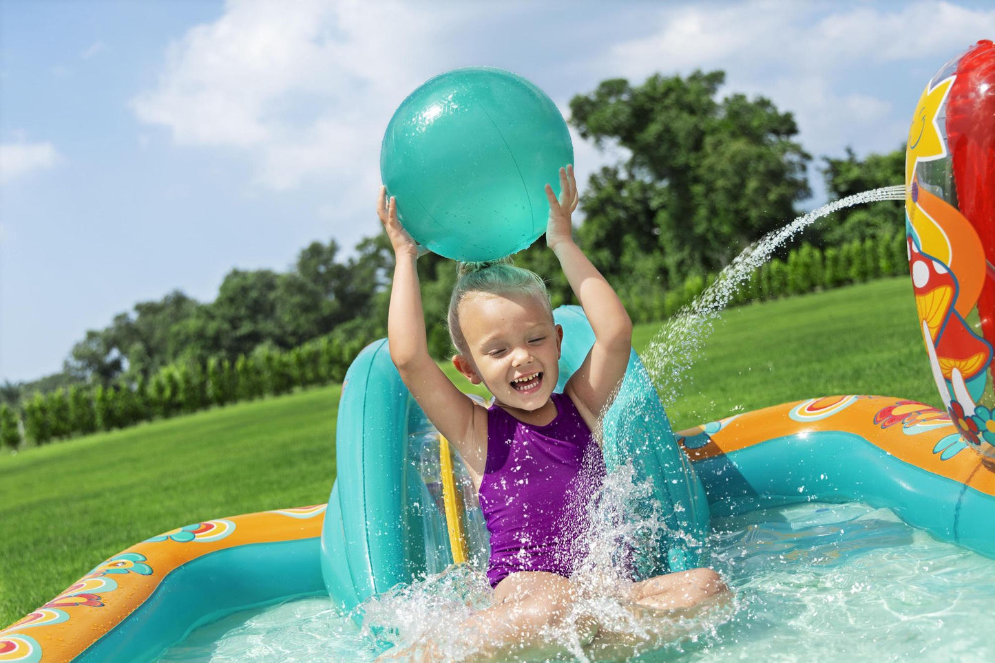 Kids Retro Play Center with Slide and Water Sprayer