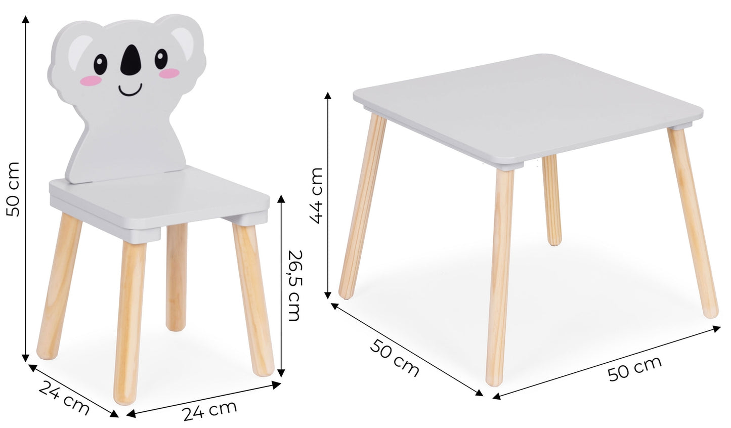 Kids Table and 2 Chairs Set, Koala Design, Wood MDF