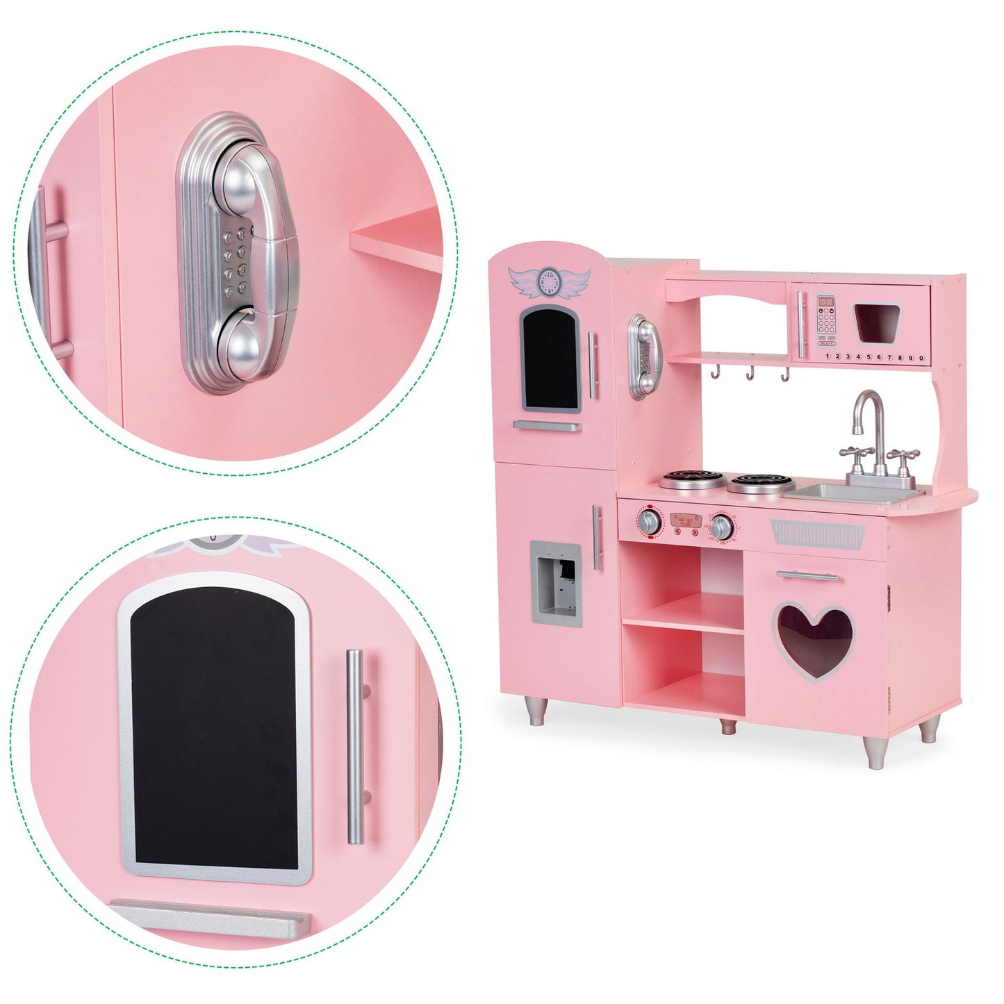 Kids Wooden Play Kitchen with Sound Effects, Pink