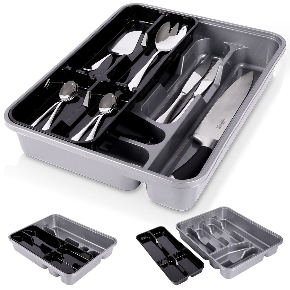 Kitchen organizer for cutlery with removable insert in grey/black