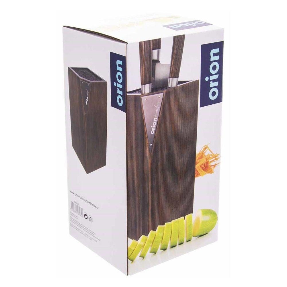 Knife rack in dark wood with black plastic brush for protection