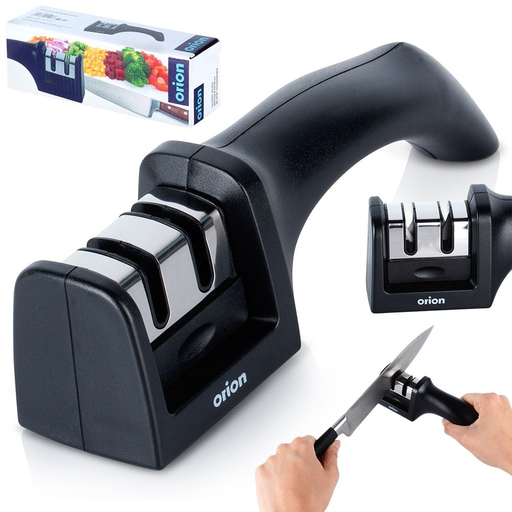 Knife sharpener with carbon and ceramic head for stainless steel knives
