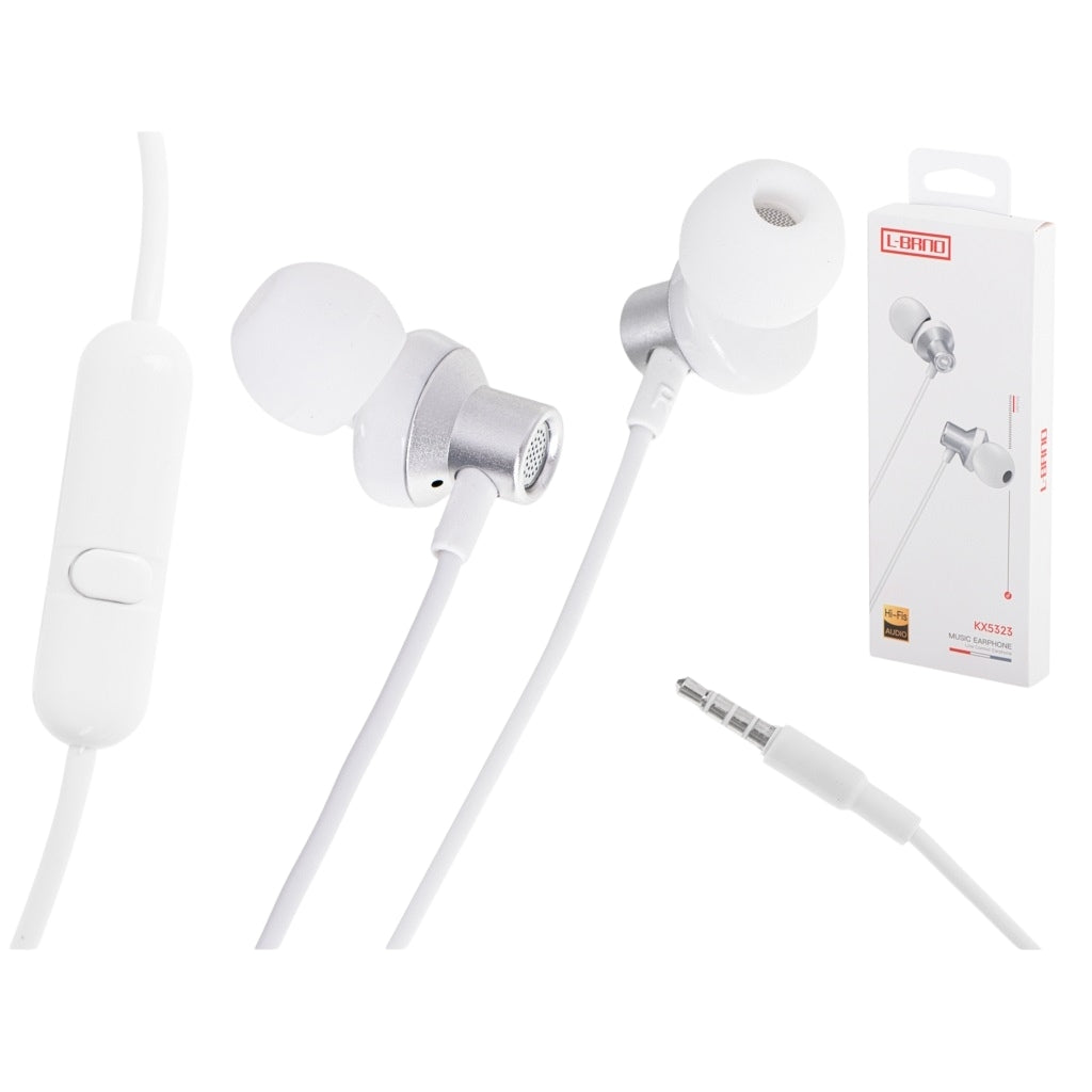 L-BRNO 3.5mm wired jack earphones white
