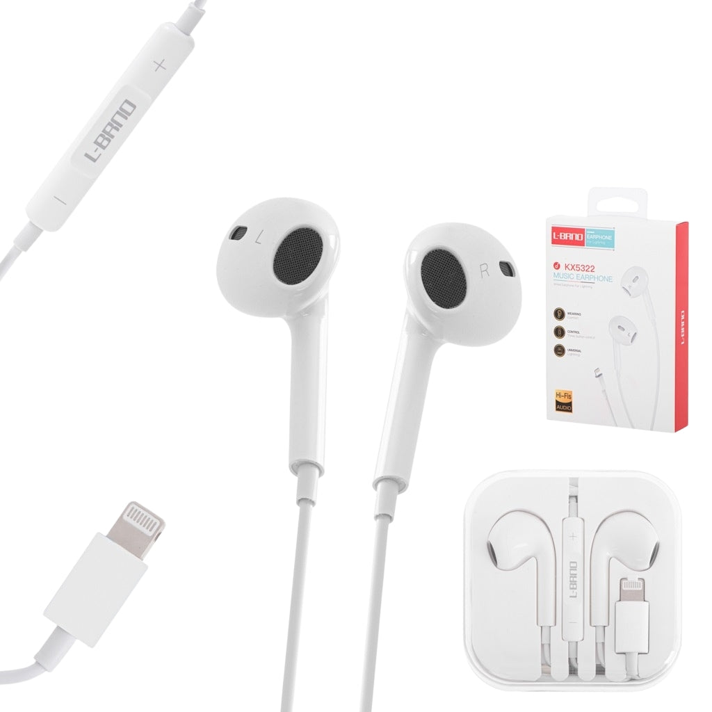 L-BRNO Lightning wired earphones white