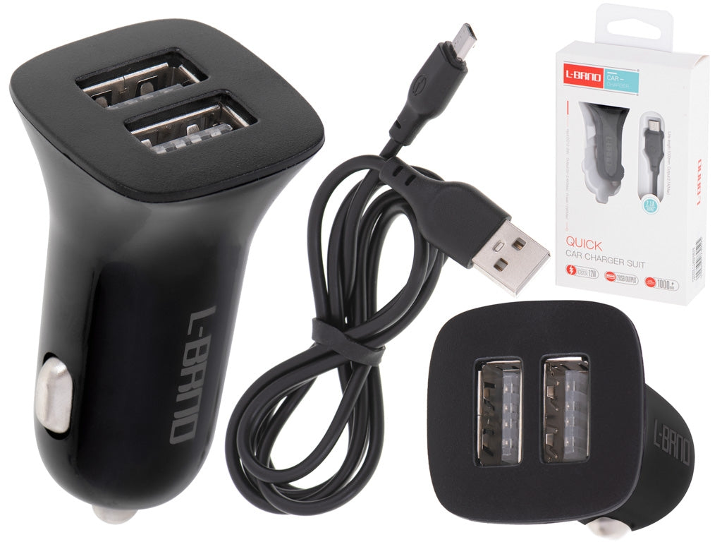 L-BRNO car charger Dual USB + micro black