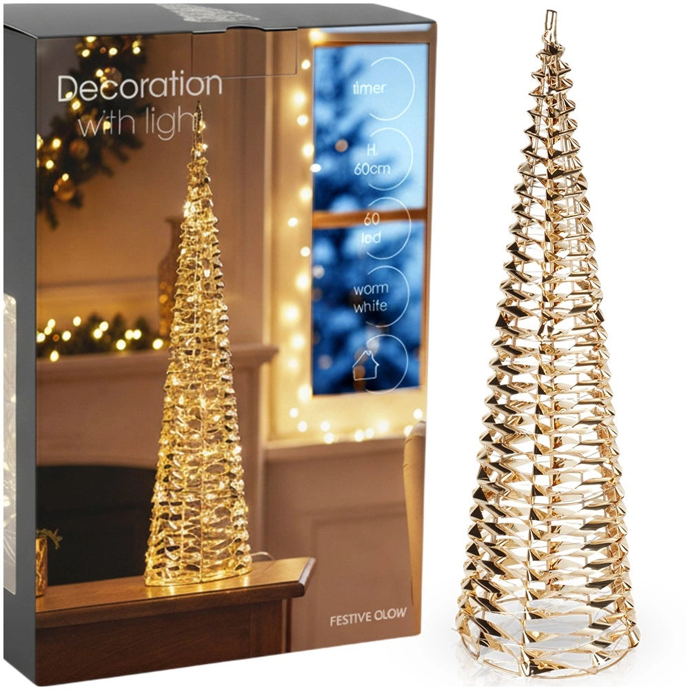 LED Christmas Cone Tree, Gold, 60 cm, Timer Function