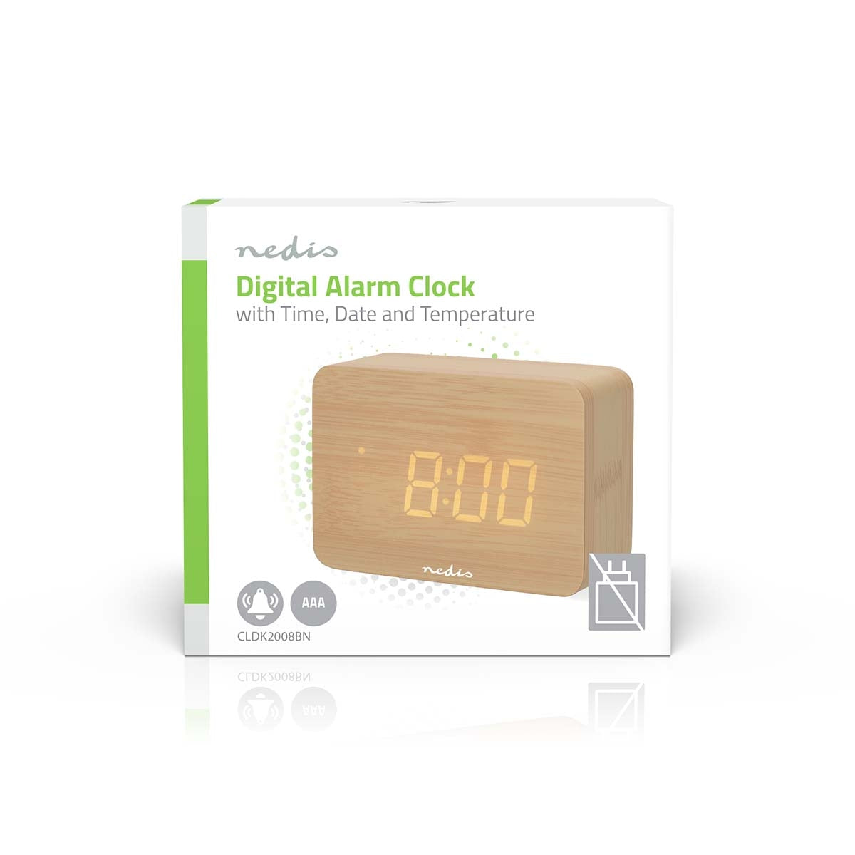 LED Digital Desk Alarm Clock, Wood, Snooze & Temp Display