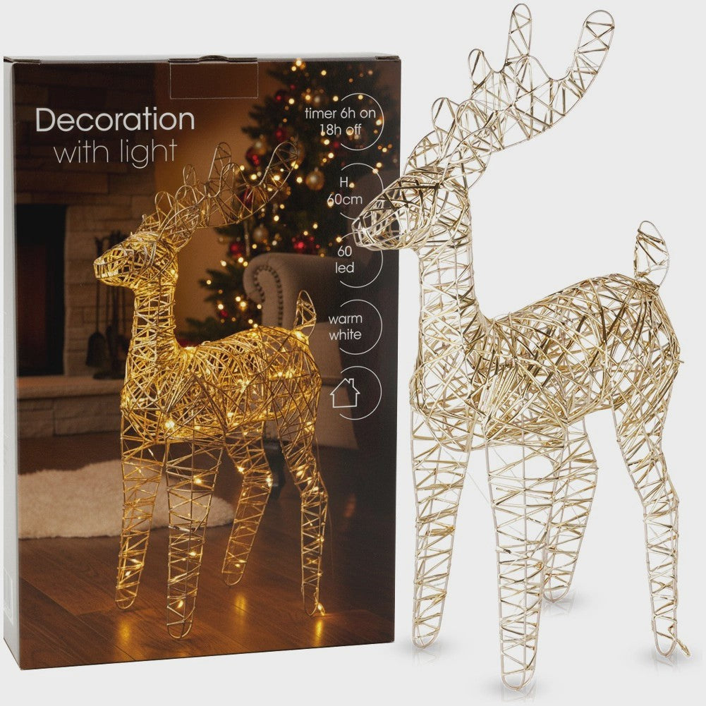 LED Lighted Reindeer, Gold, 60 cm, Battery-Powered
