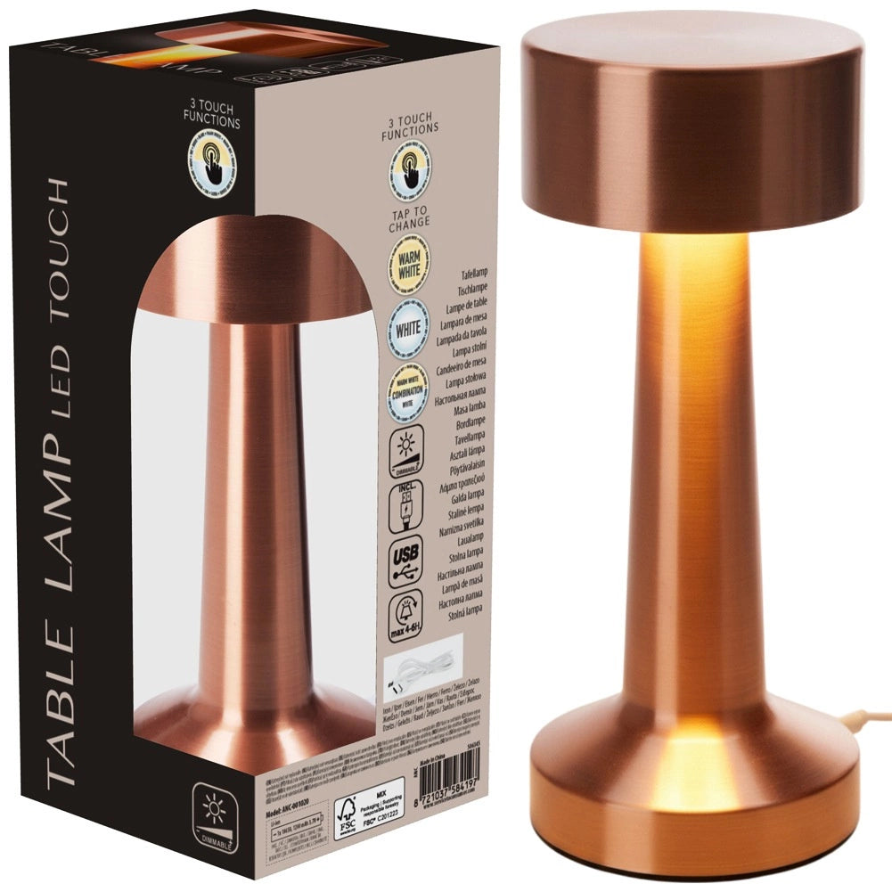 LED Table Lamp, Copper, 3 Modes, Battery-Powered, 21 cm