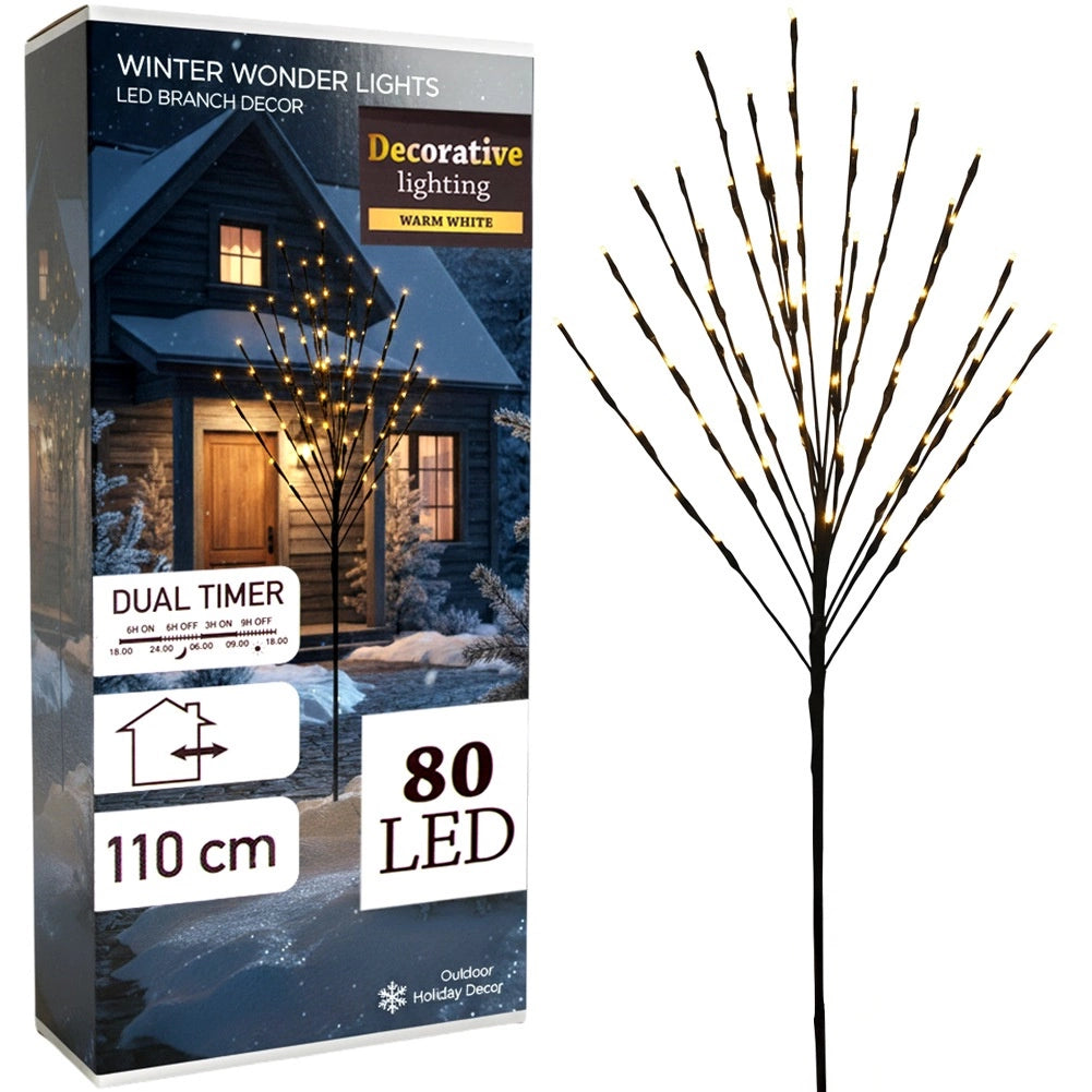 LED Twig Tree with Timer, 80 Warm Lights, 110 cm