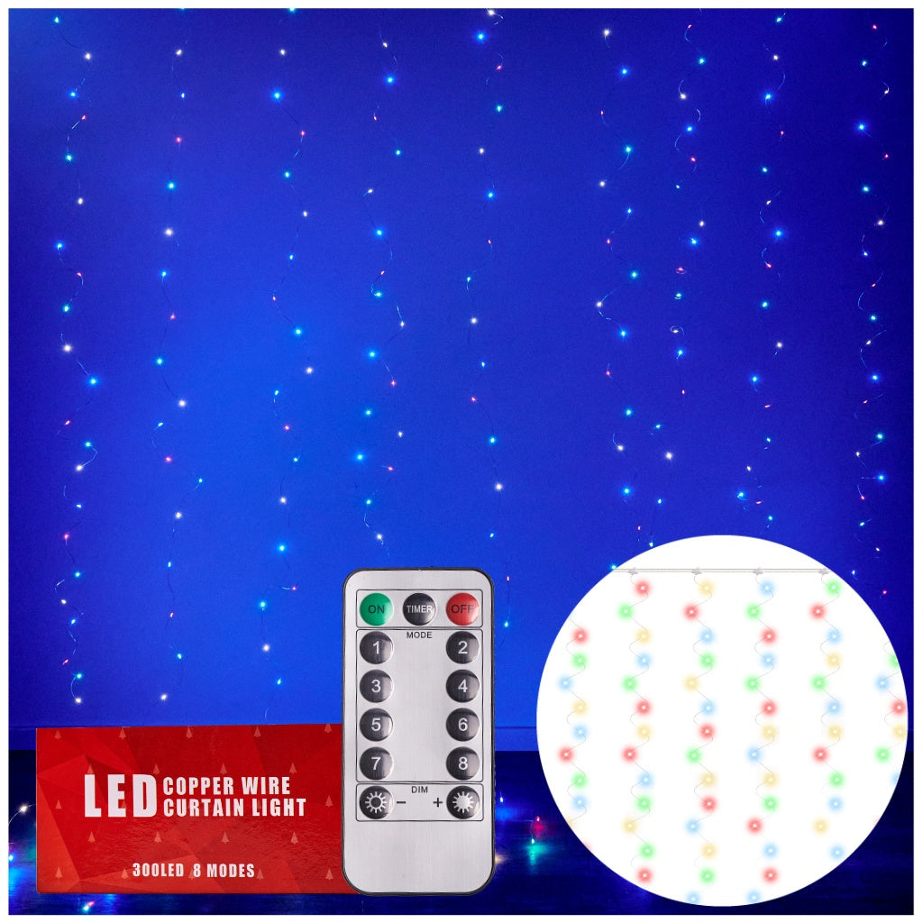 LED curtain lights wire 3x3m 300LED multicolour