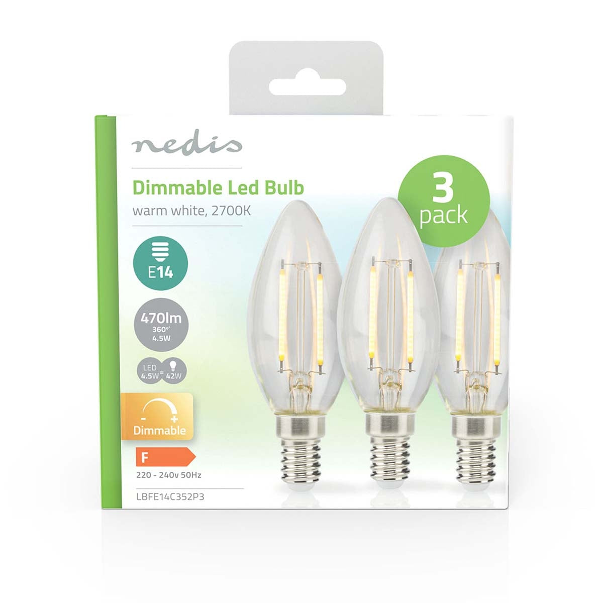 LED lamp Lamp E14 | Light | 4.5 W| 470 lm | 2700 K| Dimmable | Warm White | Retro Style | 3 pcs. | Clear