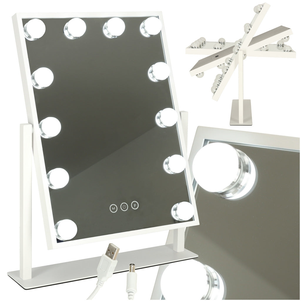 LED make-up mirror with USB bulbs 30x40cm