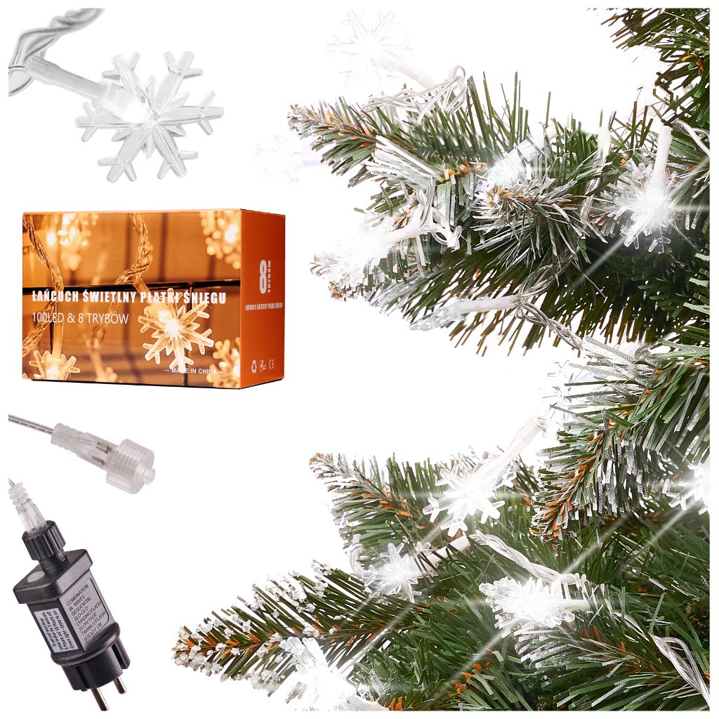 LED snowflake chain lights 10m 100LED cold white