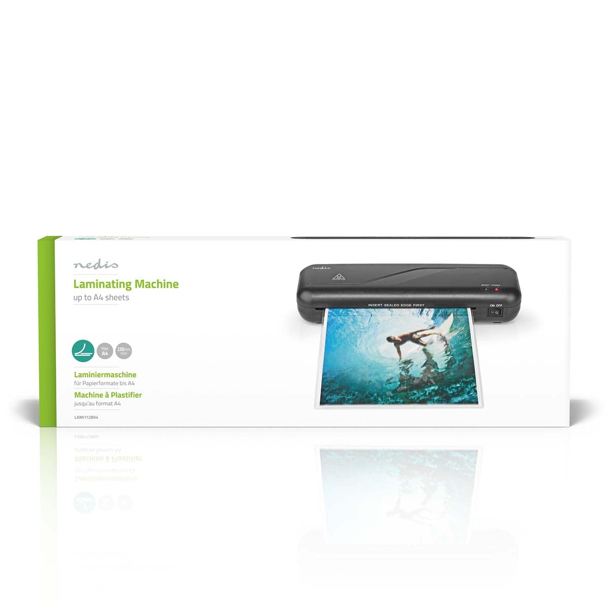 Laminator | Warm | A4 | 230 mm/min | Automatic shutdown | Power adapter | Black