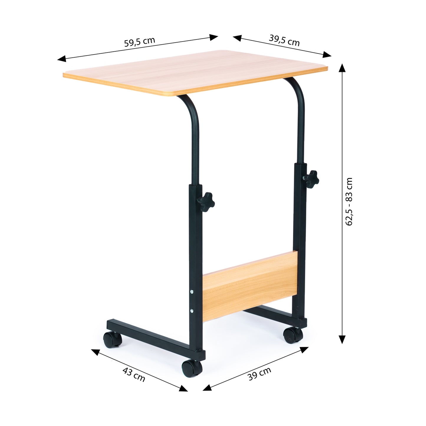 Laptop table with wheels, overbed, overcouch table - brown
