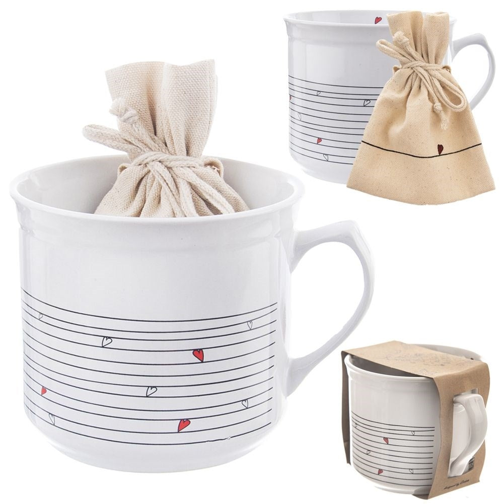 Large Ceramic Cup with Tea/Herb Bag and Flat Bottom