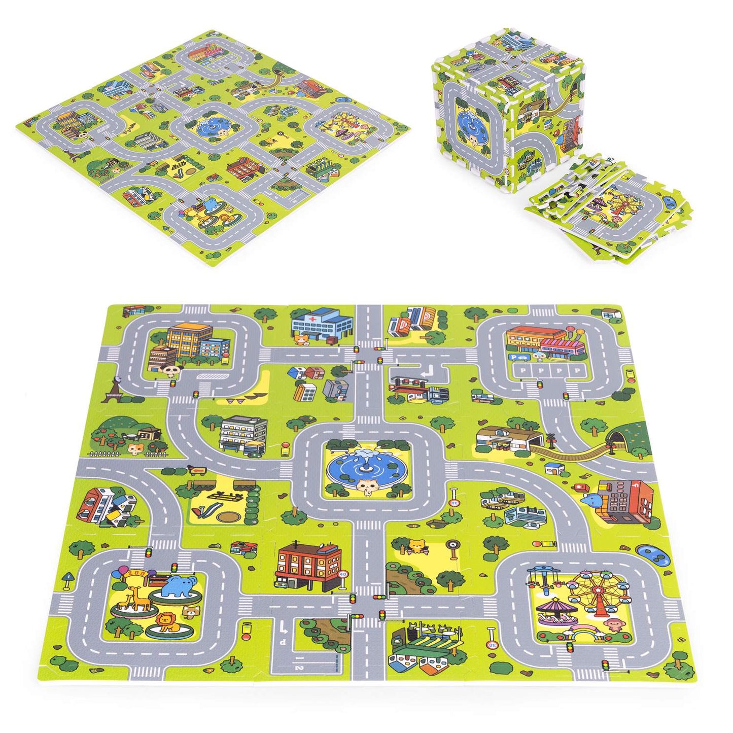 Large EVA foam mat for children City 90.5x90.5 cm 21 pcs ECOTOYS