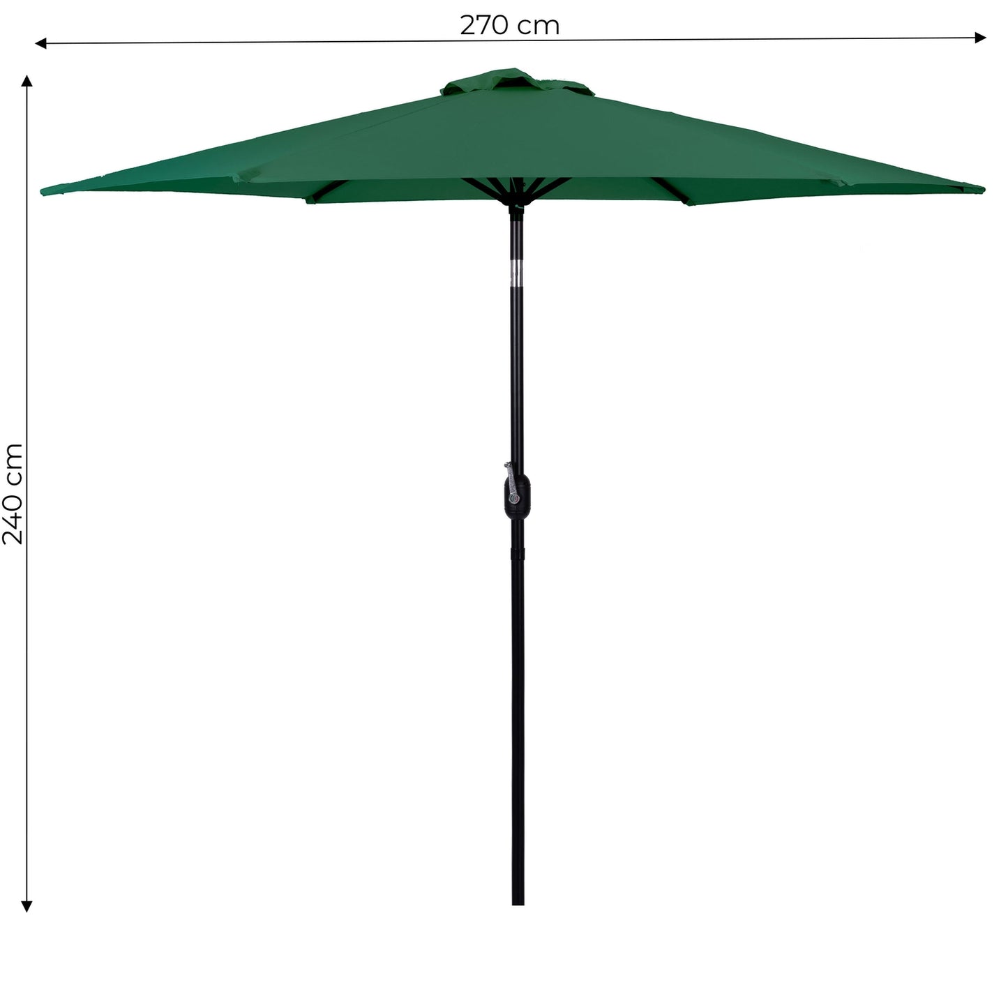 Large Tilted Garden Parasol with Crank, 6 Ribs, Green, 270 cm MultiGarden