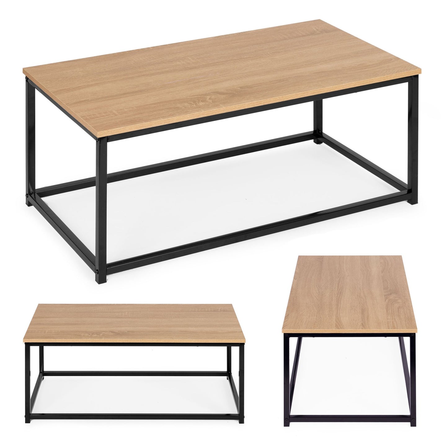 Large brown coffee table, metal top, frame ModernHome