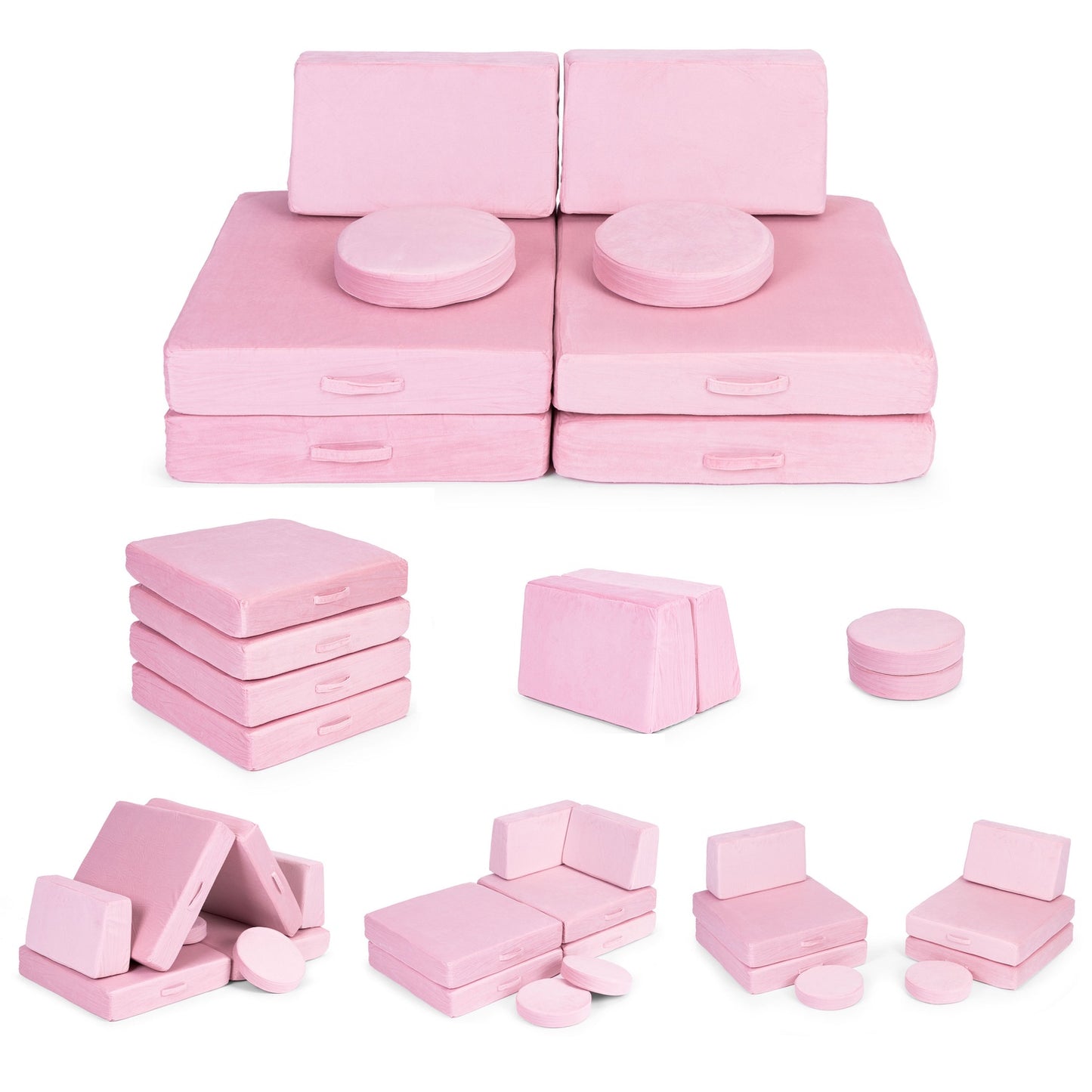 Large foldable modular sofa for children DIY, 8 soft pillows - pink ECOTOYS