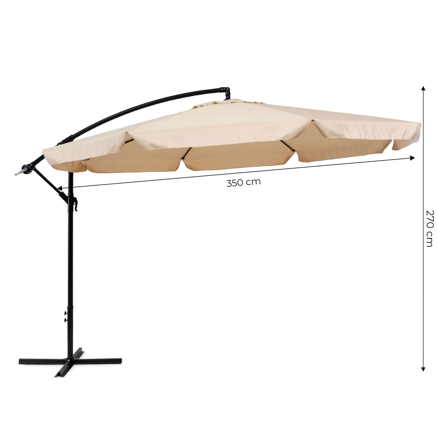 Large garden umbrella on a folding arm, 3.5 m, beige