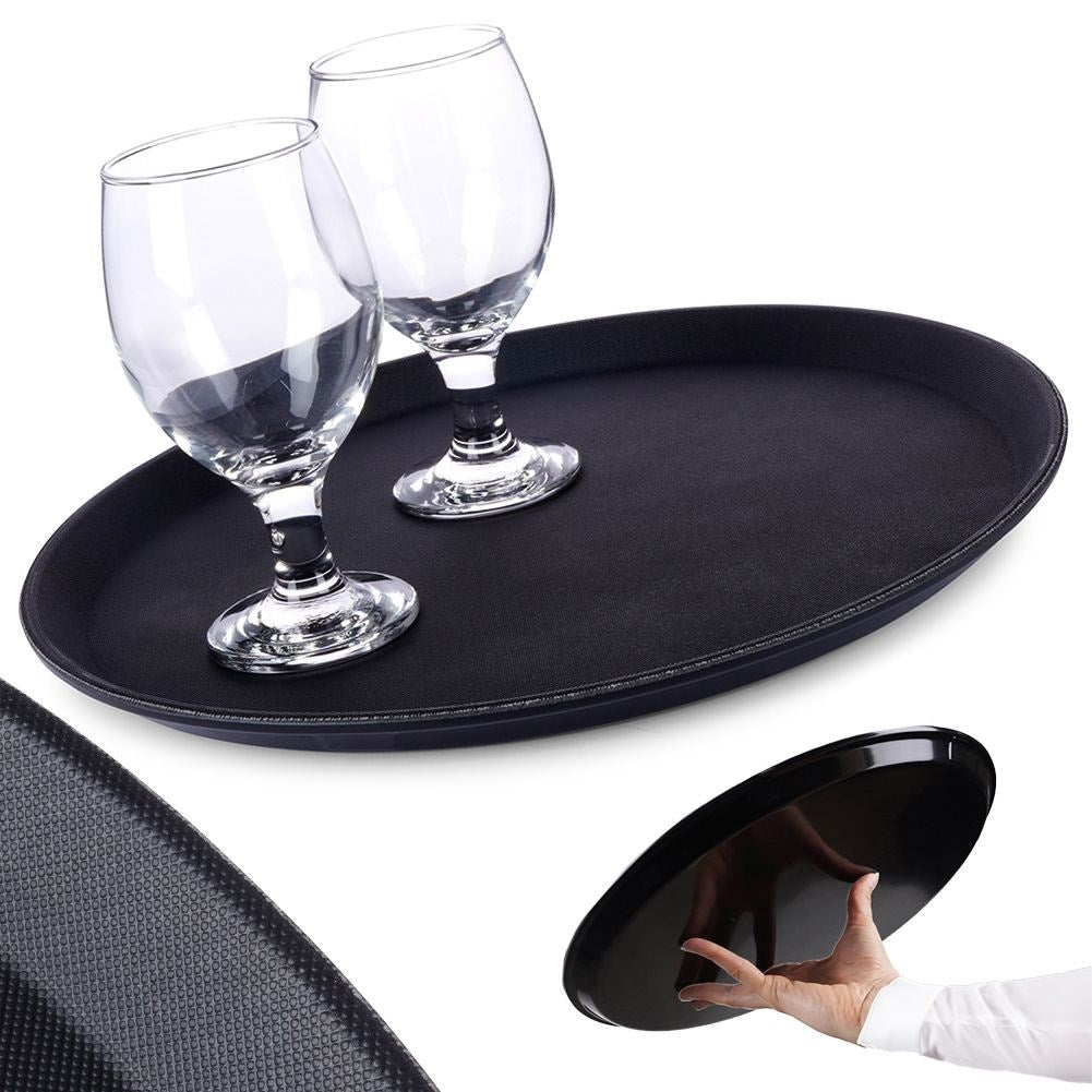 Large non-slip serving tray in durable black material